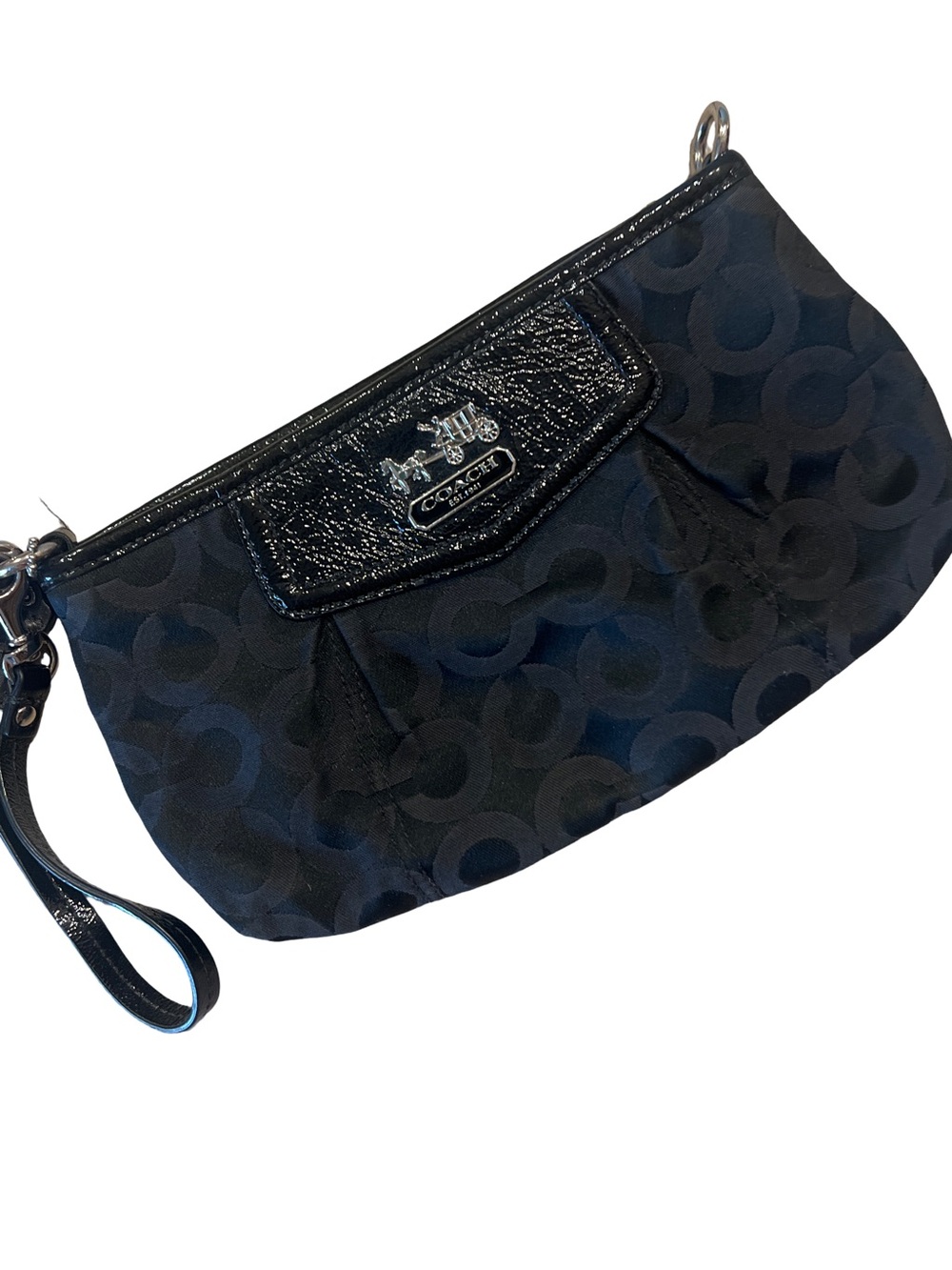 Coach Black Madison Signature Wristlet with Patent Trim